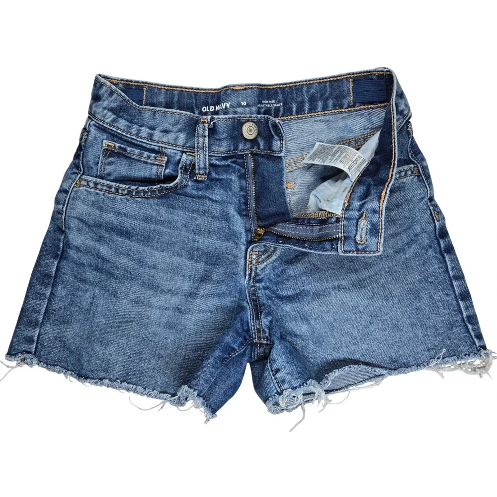 Old Navy Girls‎ Blue Denim High Rise Adjustable Waist Cutoff Jean Shorts Size 10